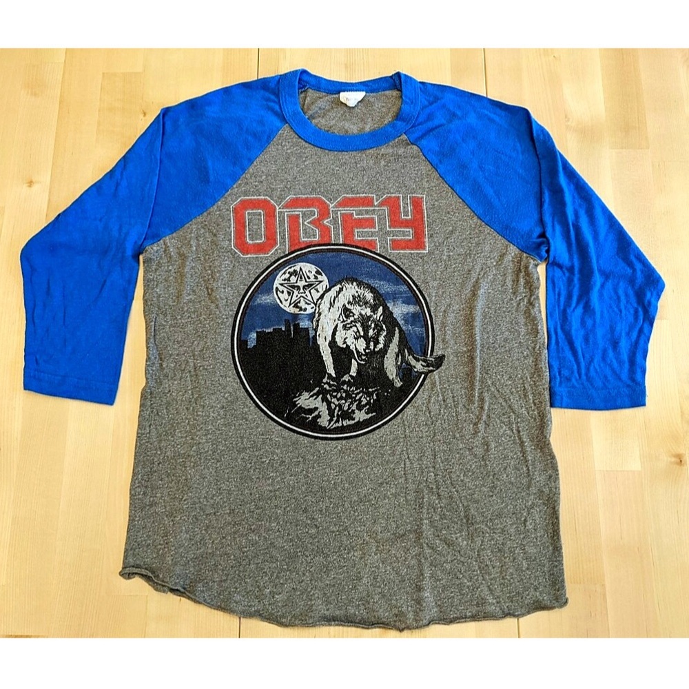 Obey | Blue & Gray Baseball T Shirt | XS